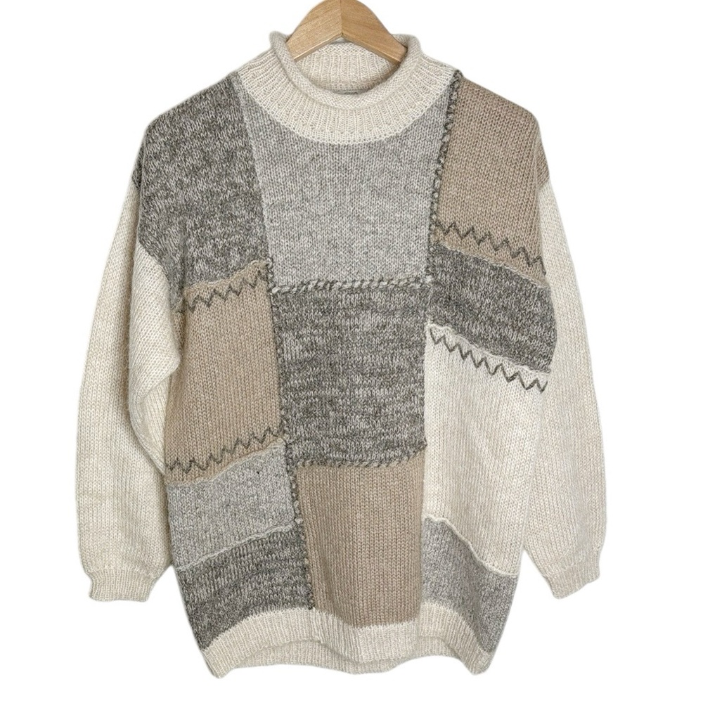 New Orvis Vintage Mohair Patchwork Neutrals Oversized Sweater Size M men